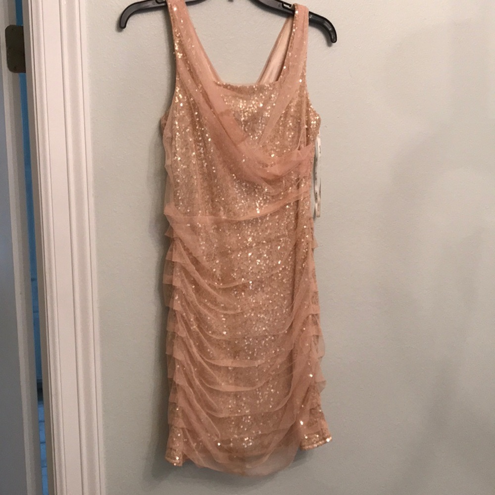 Gold sequin sparkle New Years cocktail dress